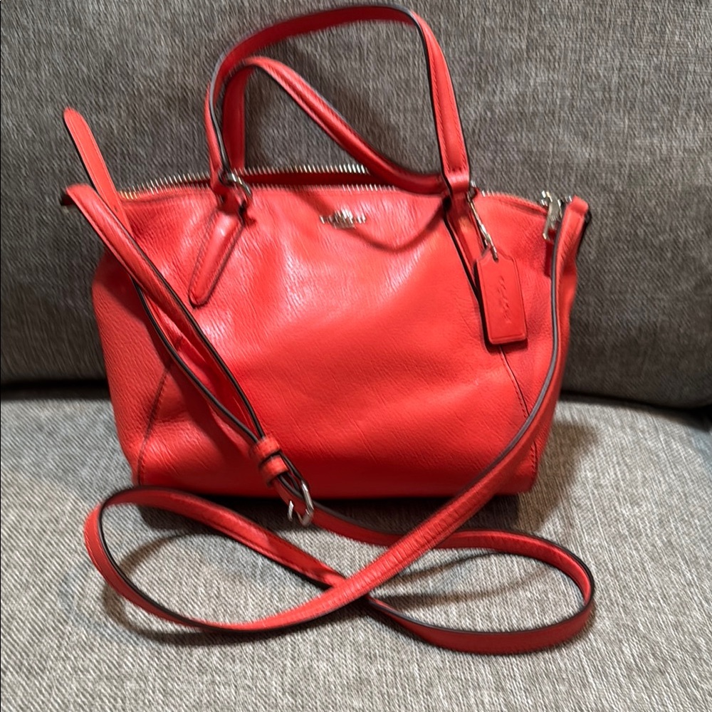 Coach Red Satchel with Structured Silhouette and Double Handles